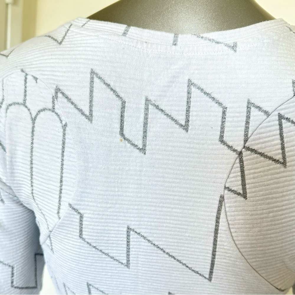 KENZO Paris Dress, Size M, White & Silver Cotton Ribbed Abstract Glitter Dress - Picture 3 of 13